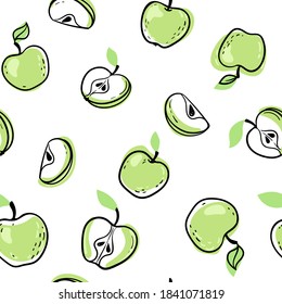 Beautiful seamless doodle pattern with cute doodle apples sketch. Hand drawn trendy background. design background greeting cards, invitations, fabric and textile