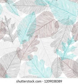 Beautiful seamless doodle pattern with leaves sketch. design background greeting cards and invitations to the wedding, birthday, mother s day and other seasonal autumn holidays.