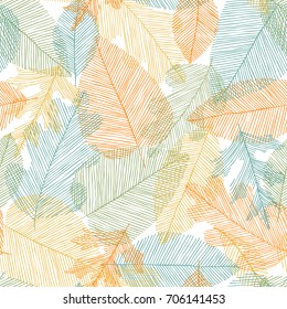 Beautiful seamless doodle pattern with leaves sketch. design background greeting cards and invitations to the wedding, birthday, mother s day and other seasonal autumn holidays