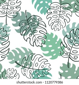 Beautiful seamless doodle pattern with vintage monstera leaves sketch. design for holiday greeting card and invitation of seasonal summer holidays, summer beach parties, tourism, travel.