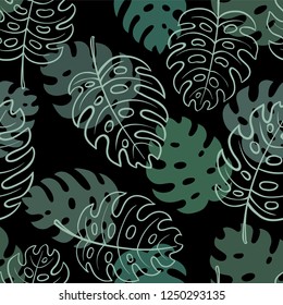 Beautiful seamless doodle pattern with vintage monstera leaves sketch. design for holiday greeting card and invitation of seasonal summer holidays, summer beach parties, tourism, travel.