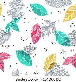 Beautiful seamless doodle pattern with vintage leaves sketch. design background greeting cards and invitations to the wedding, birthday, mother s day and other seasonal autumn, spring, summer holidays