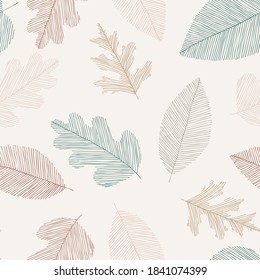 Beautiful seamless doodle pattern with vintage leaves sketch. design background greeting cards and invitations to the wedding, birthday, mother s day and other seasonal autumn, spring, summer holidays