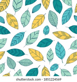 Beautiful seamless doodle pattern with vintage leaves sketch. design background greeting cards and invitations to the wedding, birthday, mother s day and other seasonal autumn, spring, summer holidays