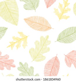 Beautiful seamless doodle pattern with vintage leaves sketch. design background greeting cards and invitations to the wedding, birthday, mother s day and other seasonal autumn, spring, summer holidays