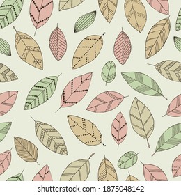 Beautiful seamless doodle pattern with vintage leaves sketch. design background greeting cards and invitations to the wedding, birthday, mother s day and other seasonal autumn, spring, summer holidays