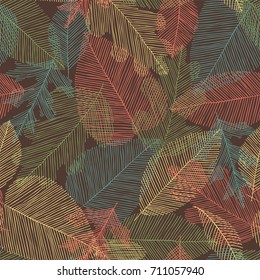 Beautiful seamless doodle pattern with vintage leaves sketch. design background greeting cards and invitations to the wedding, birthday, mother s day and other seasonal autumn holidays,