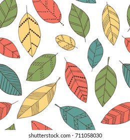 Beautiful seamless doodle pattern with vintage leaves sketch. design background greeting cards and invitations to the wedding, birthday, mother s day and other seasonal autumn holidays,