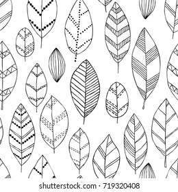Beautiful seamless doodle pattern with vintage leaves sketch. design background greeting cards and invitations to the wedding, birthday, mother s day and other seasonal autumn holidays.