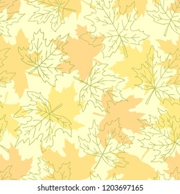 Beautiful seamless doodle pattern with yellow maple leaves sketch. design background greeting cards and invitations to the wedding, birthday, mother s day and other seasonal autumn holidays
