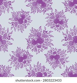 Beautiful seamless dot flower and leaves pattern with light background.eps