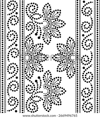 Beautiful Seamless Dotted Design Pattern of Peripheral Springs with Central Half Flowers, Hand drawn Geometric Floral Vector illustration for Embroidery Fabric Cushion Curtains Carpet Wallpaper etc