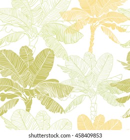 Beautiful seamless exotic pattern with tropical banana palm tree. Vector illustration