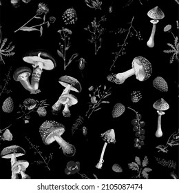 Beautiful Seamless fall forest theme pattern with floral and mushrooms image assets, autumn, t-shirts, texture perfect for mugs, fabrics, packaging, POD etc