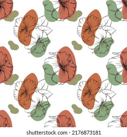 Beautiful seamless floral hibiscus pattern background. Tropical flowers
