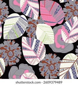 Beautiful seamless floral and Leaf  pattern with intricate botanical details, perfect for textiles, wallpapers, packaging, and digital prints