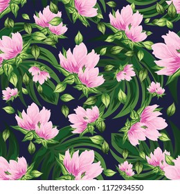 Beautiful seamless floral pattern background decorated with pink flowers.