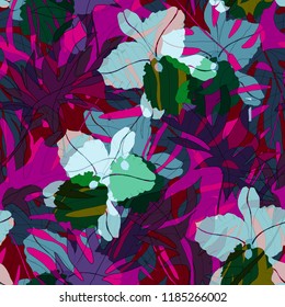 Beautiful seamless floral pattern background. Tropical flowers vector illustration.
