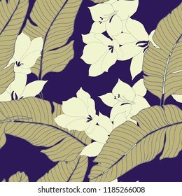 Beautiful seamless floral pattern background. Tropical flowers vector illustration.