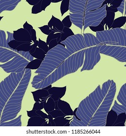 Beautiful seamless floral pattern background. Tropical flowers vector illustration.