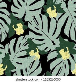 Beautiful seamless floral pattern background. Tropical flowers vector illustration.