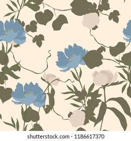Beautiful seamless floral pattern background. Tropical flowers vector illustration.

