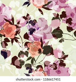 Beautiful seamless floral pattern background. Tropical flowers vector illustration.
