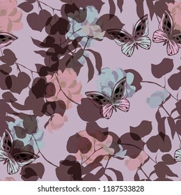 Beautiful seamless floral pattern background. Tropical flowers vector illustration.