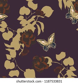 Beautiful seamless floral pattern background. Tropical flowers vector illustration.
