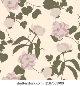 Beautiful seamless floral pattern background. Tropical flowers vector illustration.