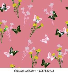 Beautiful seamless floral pattern background. Tropical flowers vector illustration.