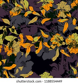 Beautiful seamless floral pattern background. Tropical flowers vector illustration.

