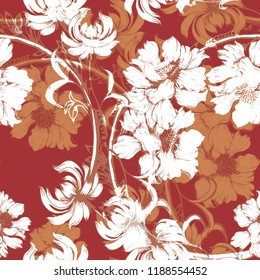Beautiful seamless floral pattern background. Tropical flowers vector illustration.
