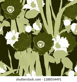 Beautiful seamless floral pattern background. Tropical flowers vector illustration.
