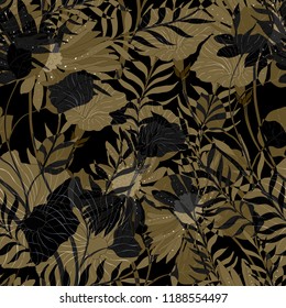 Hermoso fondo floral sin fisuras. Ilustración vectorial de flores tropicales.
