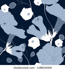 Beautiful seamless floral pattern background. Tropical flowers vector illustration.
