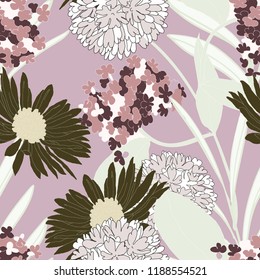 Beautiful seamless floral pattern background. Tropical flowers vector illustration.
