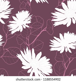 Beautiful seamless floral pattern background. Tropical flowers vector illustration.