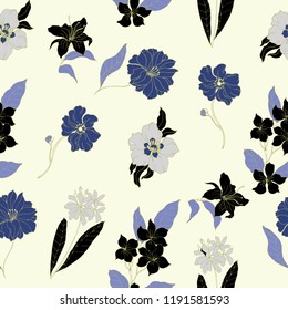 Beautiful seamless floral pattern background. Tropical flowers vector illustration.

