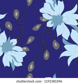 Beautiful seamless floral pattern background. Tropical flowers vector illustration.
