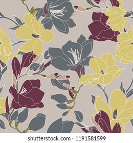 Beautiful seamless floral pattern background. Tropical flowers vector illustration.
