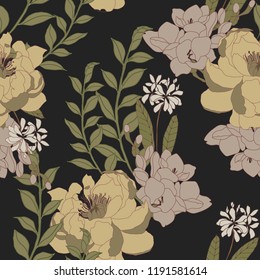 Beautiful seamless floral pattern background. Tropical flowers vector illustration.
