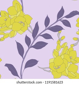 Beautiful seamless floral pattern background. Tropical flowers vector illustration.
