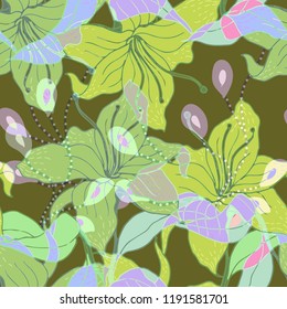Beautiful seamless floral pattern background. Tropical flowers vector illustration.
