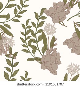 Beautiful seamless floral pattern background. Tropical flowers vector illustration.
