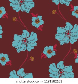 Beautiful seamless floral pattern background. Tropical flowers vector illustration.
