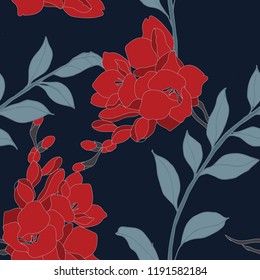 Beautiful seamless floral pattern background. Tropical flowers vector illustration.
