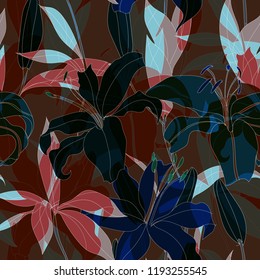 Beautiful seamless floral pattern background. Tropical flowers vector illustration.
