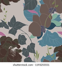 Beautiful seamless floral pattern background. Tropical flowers vector illustration.
