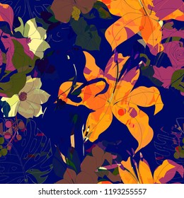 Beautiful seamless floral pattern background. Tropical flowers vector illustration.
